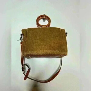 Patricia Nash Purse Brown weave bag widen handles leather straps and bottom